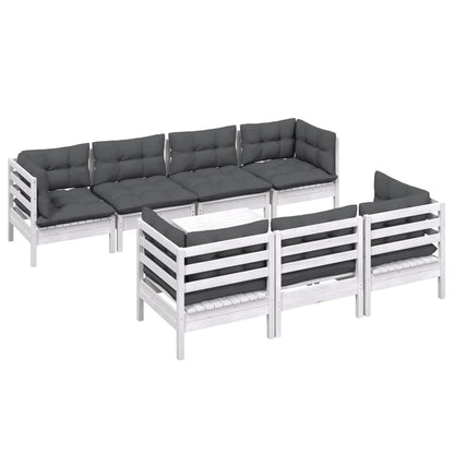 8 pcs conjunto lounge de jardim c/ almofadões pinho maciço