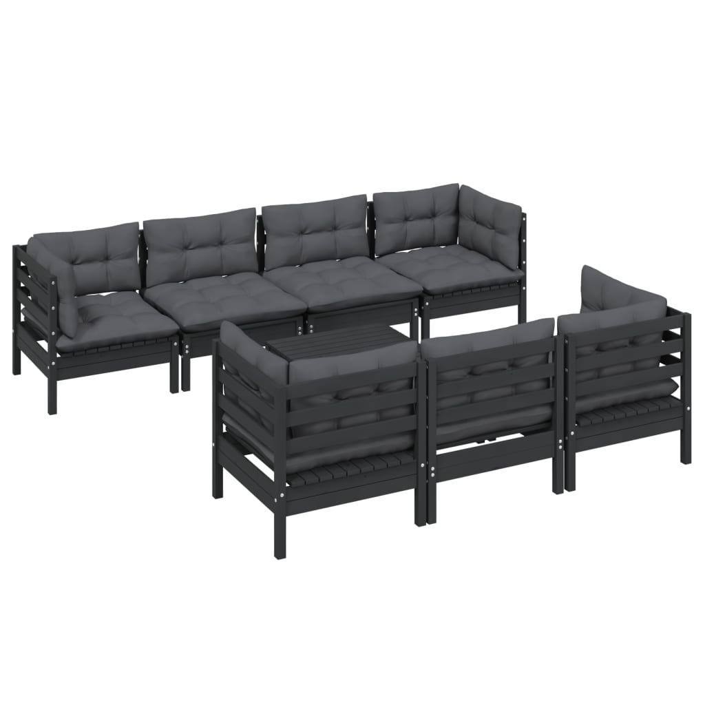 8 pcs conjunto lounge jardim c/ almofadões pinho maciço