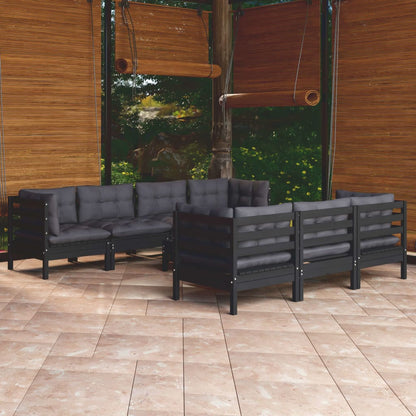 8 pcs conjunto lounge jardim c/ almofadões pinho maciço