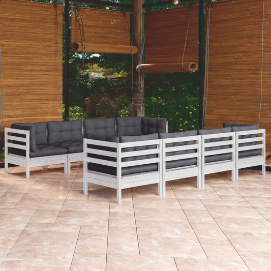 9 pcs conjunto lounge de jardim c/ almofadões pinho maciço