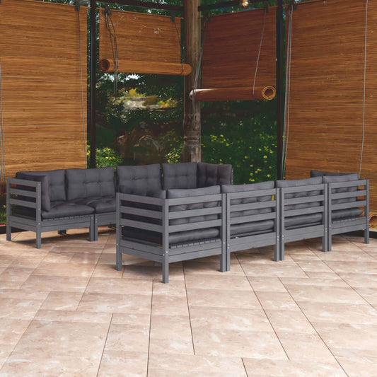 9 pcs conjunto lounge de jardim c/ almofadões pinho maciço