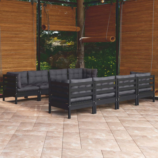 9 pcs conjunto lounge jardim c/ almofadões pinho maciço