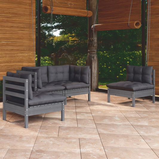 4 pcs conjunto lounge de jardim + almofadões pinho maciço