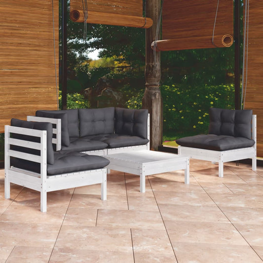 5 pcs conjunto lounge de jardim c/ almofadões pinho maciço