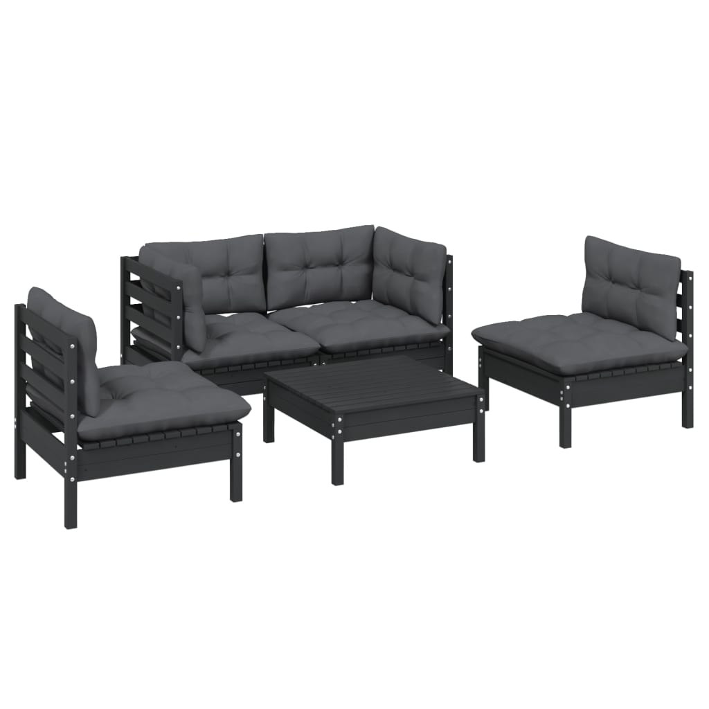 5 pcs conjunto lounge de jardim c/ almofadões pinho maciço