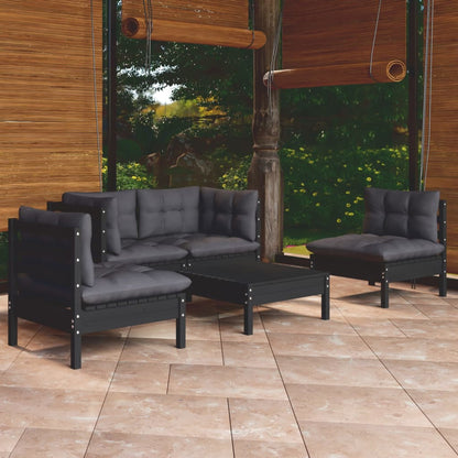 5 pcs conjunto lounge de jardim c/ almofadões pinho maciço