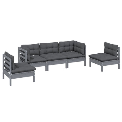 5 pcs conjunto lounge de jardim c/ almofadões pinho maciço