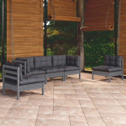 5 pcs conjunto lounge de jardim c/ almofadões pinho maciço