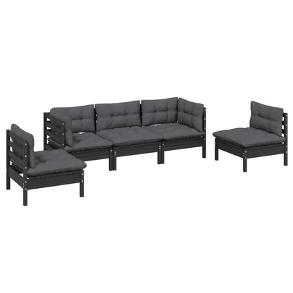 5 pcs conjunto lounge de jardim c/ almofadões pinho maciço