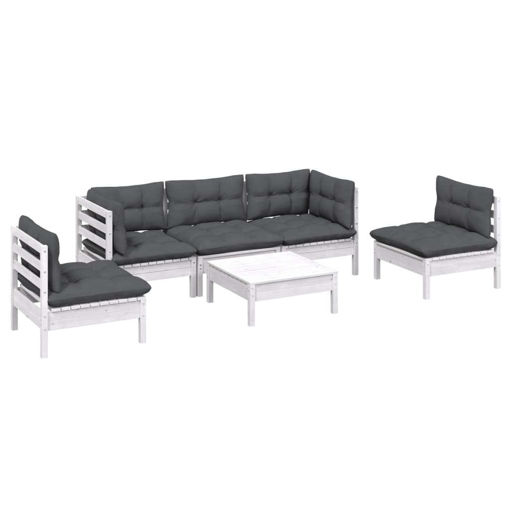 6 pcs conjunto lounge de jardim c/ almofadões pinho maciço