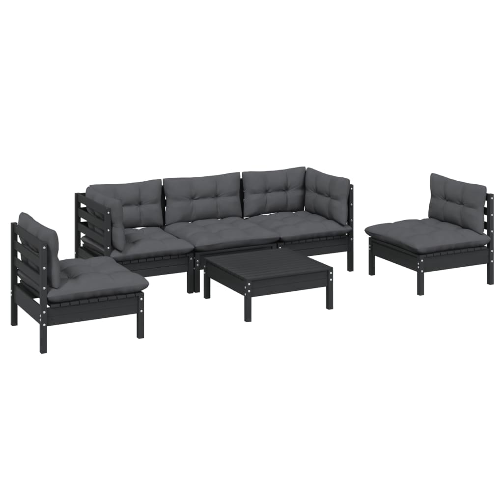 6 pcs conjunto lounge jardim c/ almofadões pinho maciço