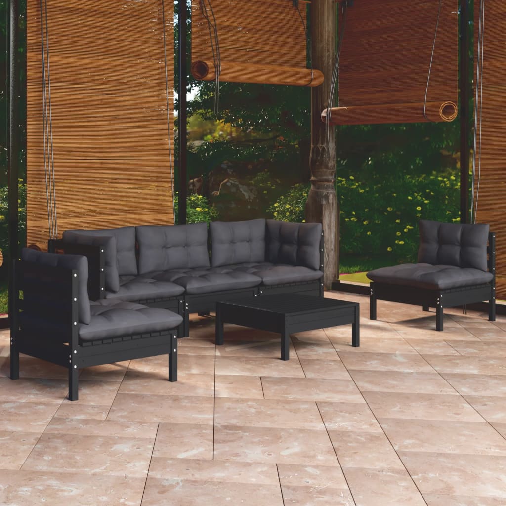 6 pcs conjunto lounge jardim c/ almofadões pinho maciço