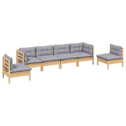 6 pcs conjunto lounge de jardim + almofadões cinza pinho maciço