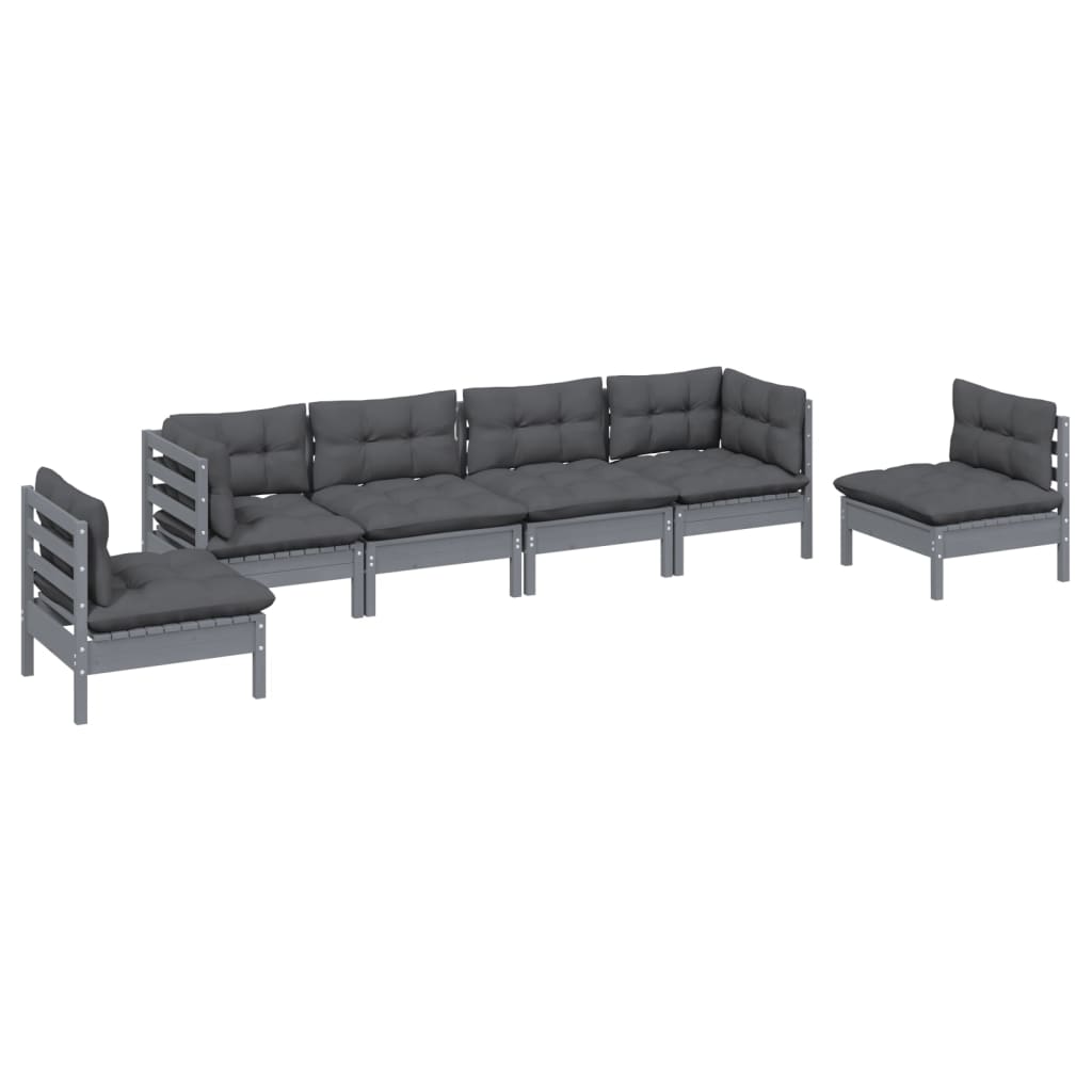 6 pcs conjunto lounge de jardim c/ almofadões pinho maciço