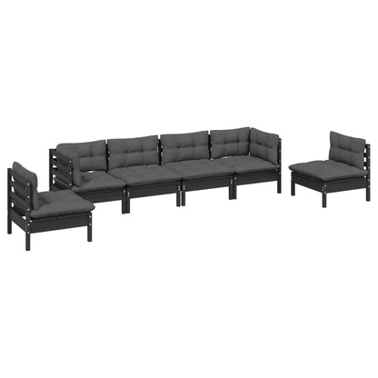 6 pcs conjunto lounge de jardim c/ almofadões pinho maciço