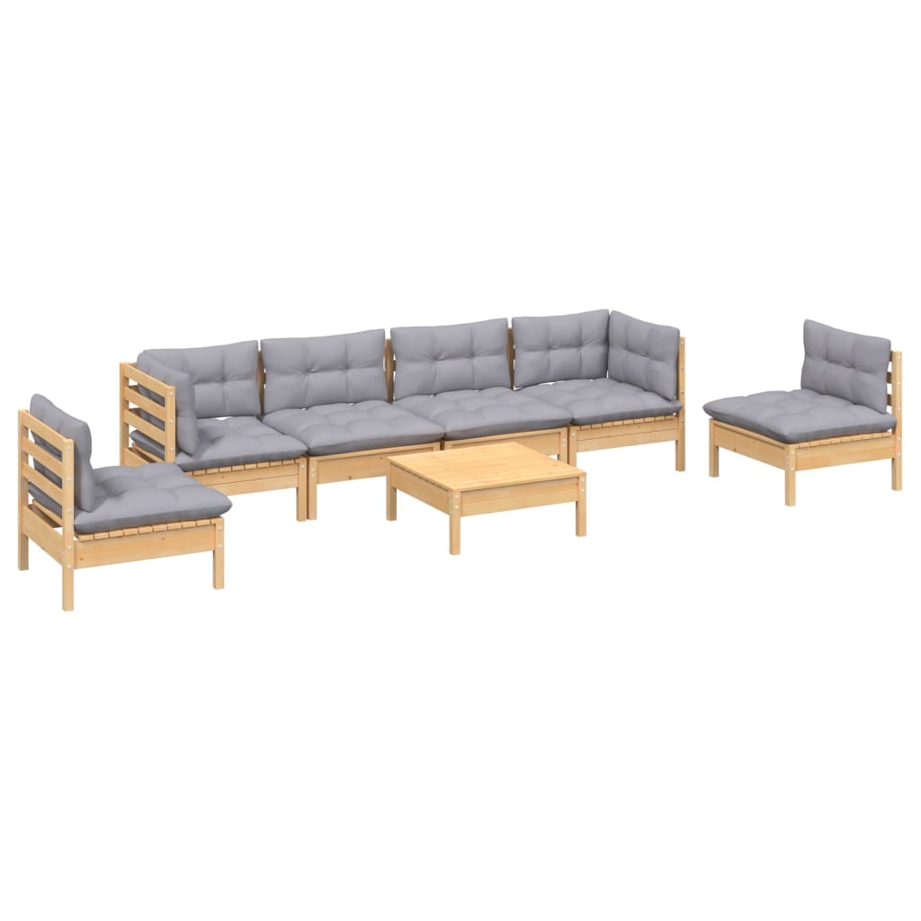 7 pcs conjunto lounge de jardim + almofadões cinza pinho maciço