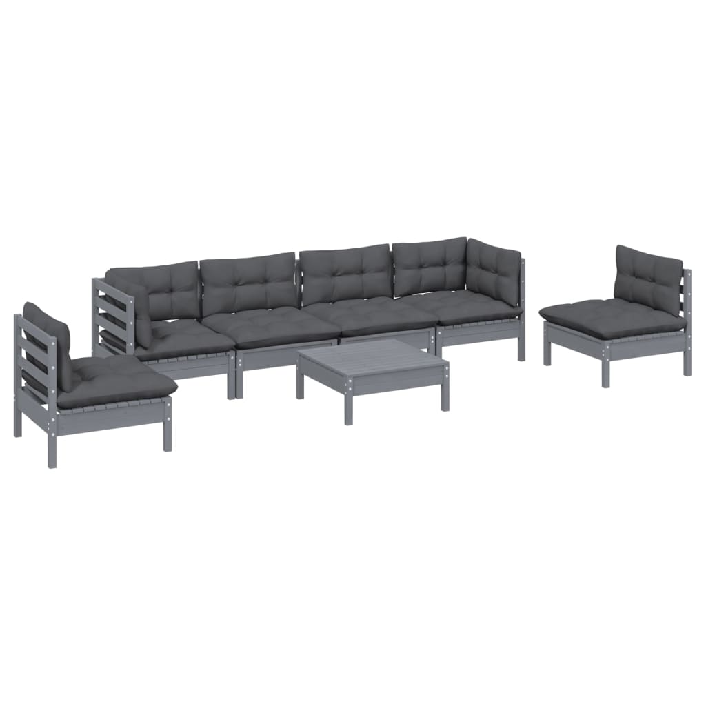 7 pcs conjunto lounge de jardim c/ almofadões pinho maciço