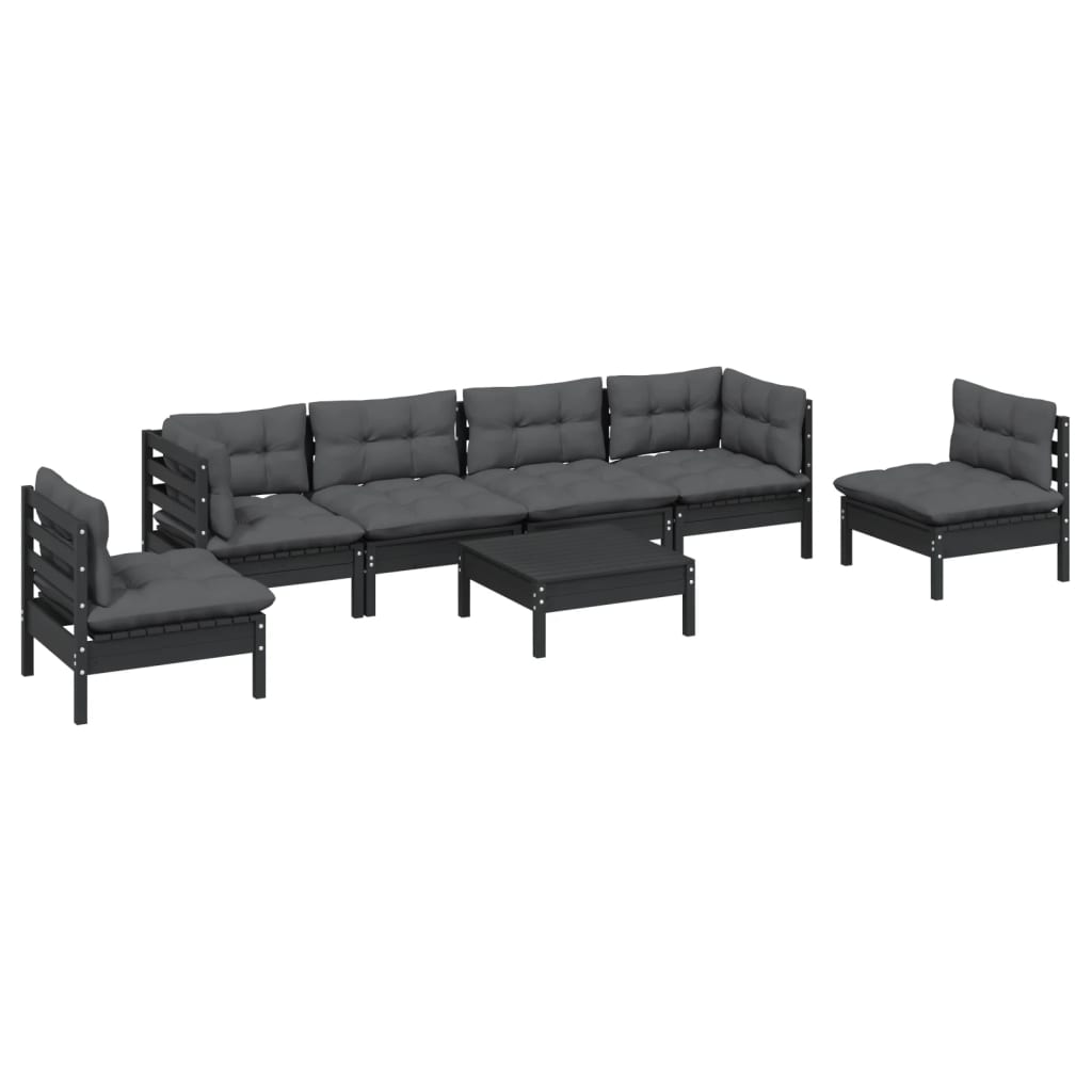 7 pcs conjunto lounge jardim c/ almofadões pinho maciço