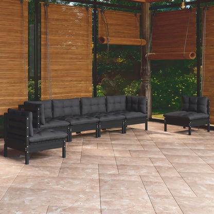 7 pcs conjunto lounge jardim c/ almofadões pinho maciço