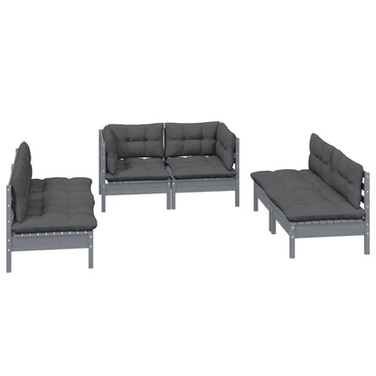 6 pcs conjunto lounge de jardim c/ almofadões pinho maciço