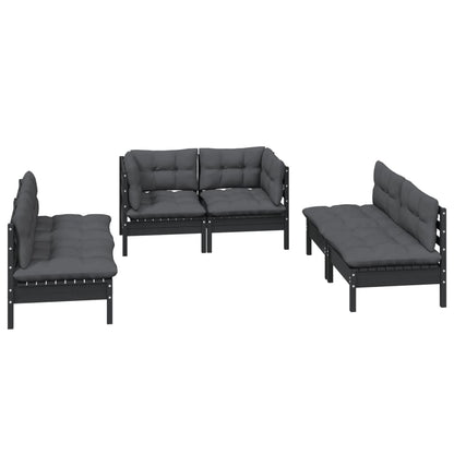 6 pcs conjunto lounge de jardim c/ almofadões pinho maciço