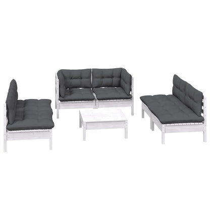 7 pcs conjunto lounge de jardim c/ almofadões pinho maciço