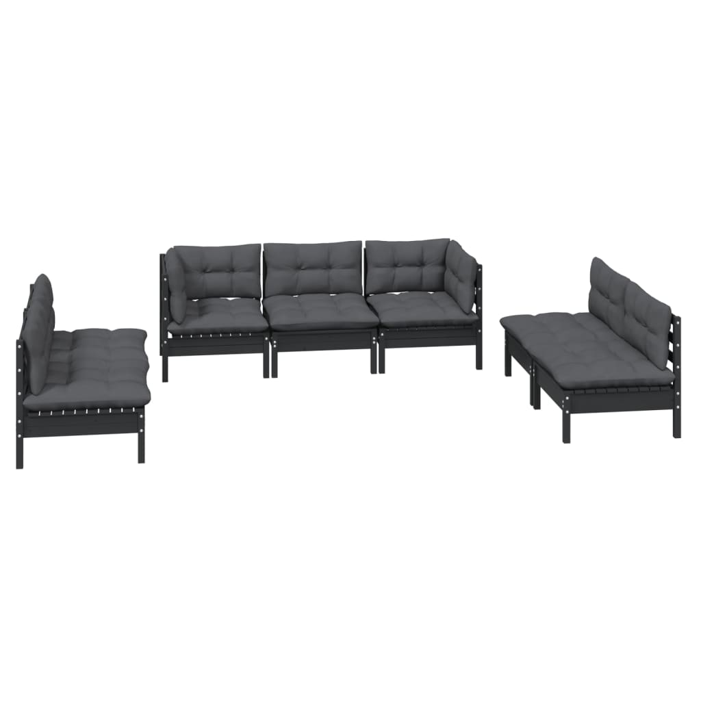 7 pcs conjunto lounge jardim c/ almofadões pinho maciço