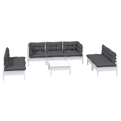 8 pcs conjunto lounge de jardim c/ almofadões pinho maciço