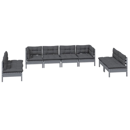 8 pcs conjunto lounge de jardim c/ almofadões pinho maciço