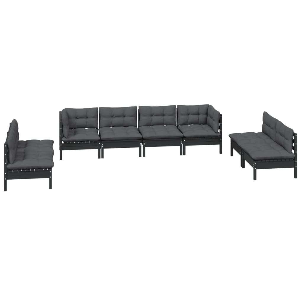 8 pcs conjunto lounge de jardim c/ almofadões pinho maciço