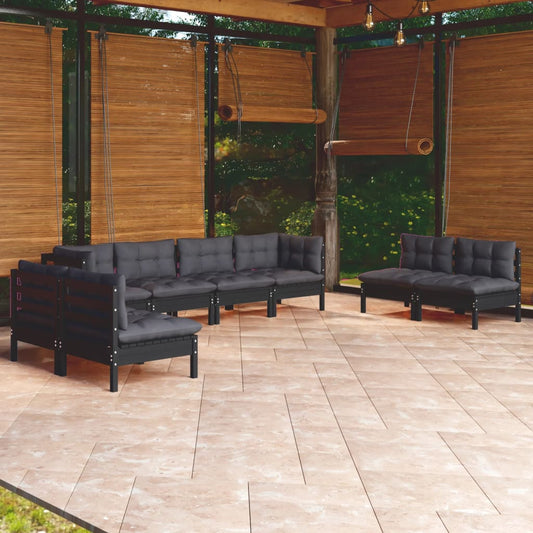 8 pcs conjunto lounge de jardim c/ almofadões pinho maciço