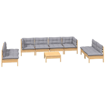 9 pcs conjunto lounge de jardim + almofadões cinza pinho maciço