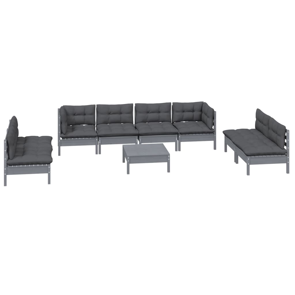 9 pcs conjunto lounge de jardim c/ almofadões pinho maciço