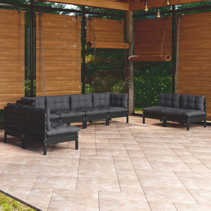 9 pcs conjunto lounge jardim c/ almofadões pinho maciço