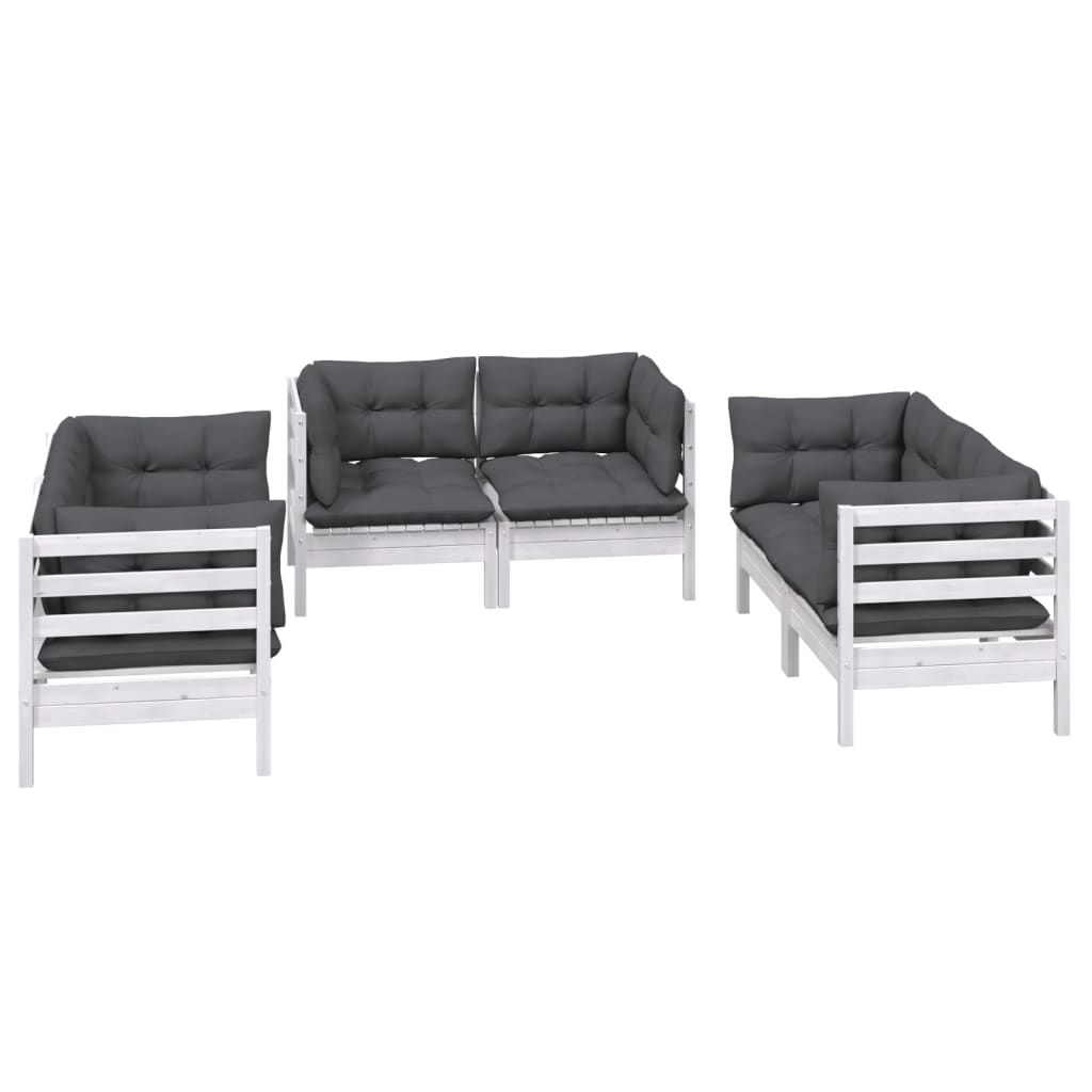 6 pcs conjunto lounge de jardim c/ almofadões pinho maciço