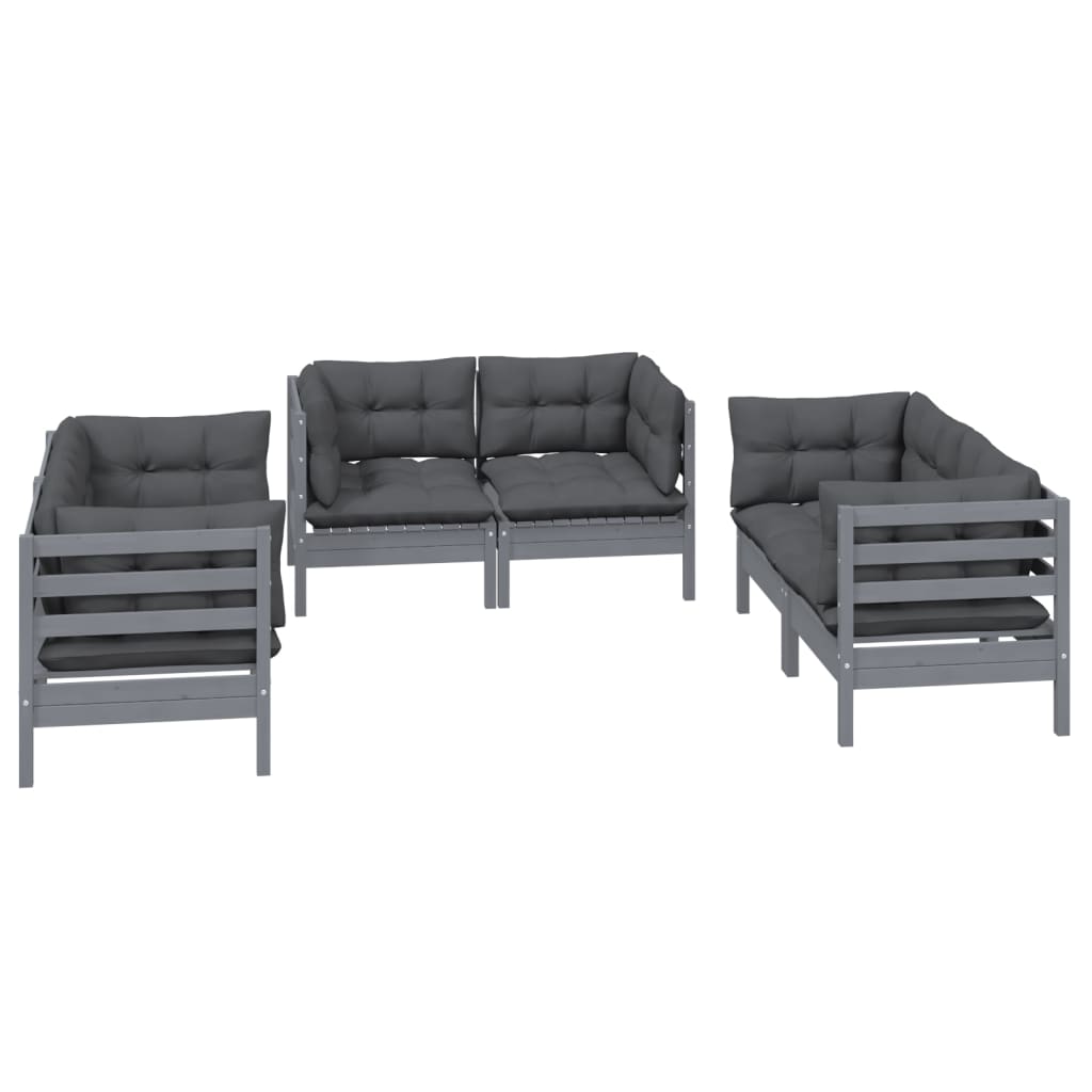 6 pcs conjunto lounge de jardim c/ almofadões pinho maciço