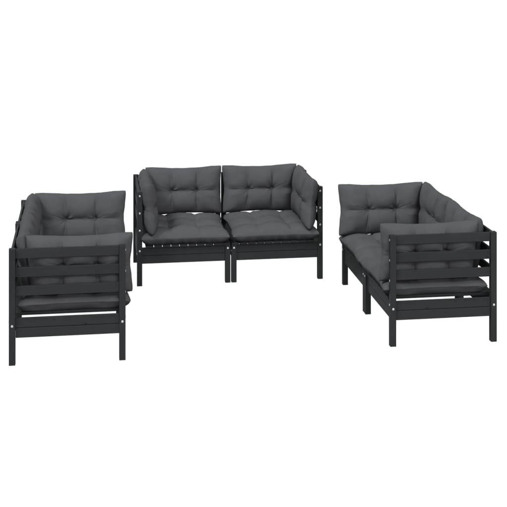 6 pcs conjunto lounge de jardim c/ almofadões pinho maciço