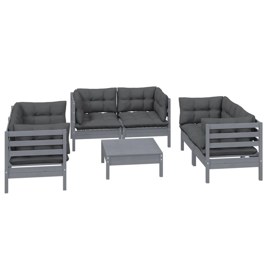 7 pcs conjunto lounge de jardim c/ almofadões pinho maciço