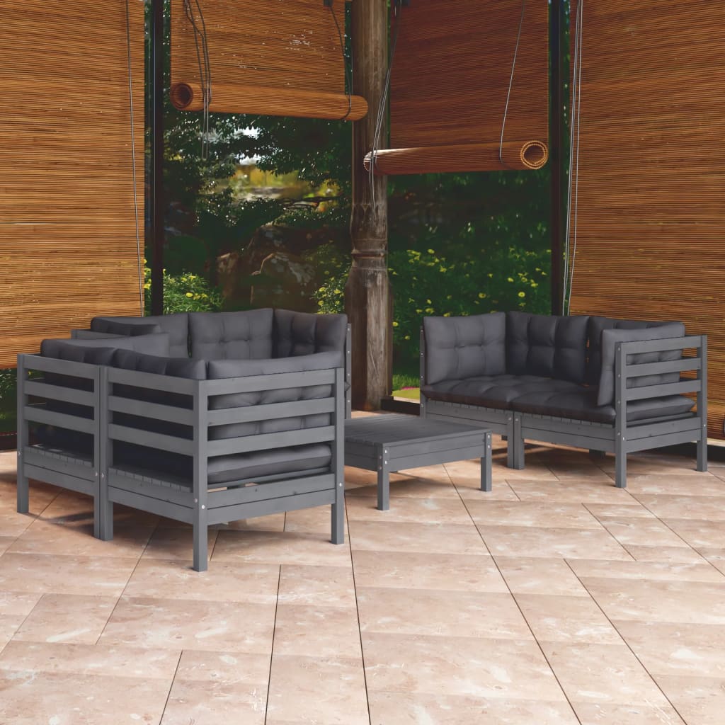 7 pcs conjunto lounge de jardim c/ almofadões pinho maciço