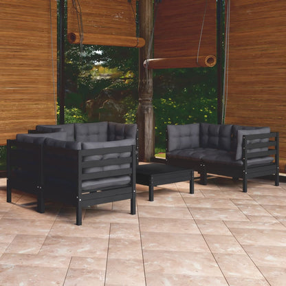 7 pcs conjunto lounge de jardim c/ almofadões pinho maciço