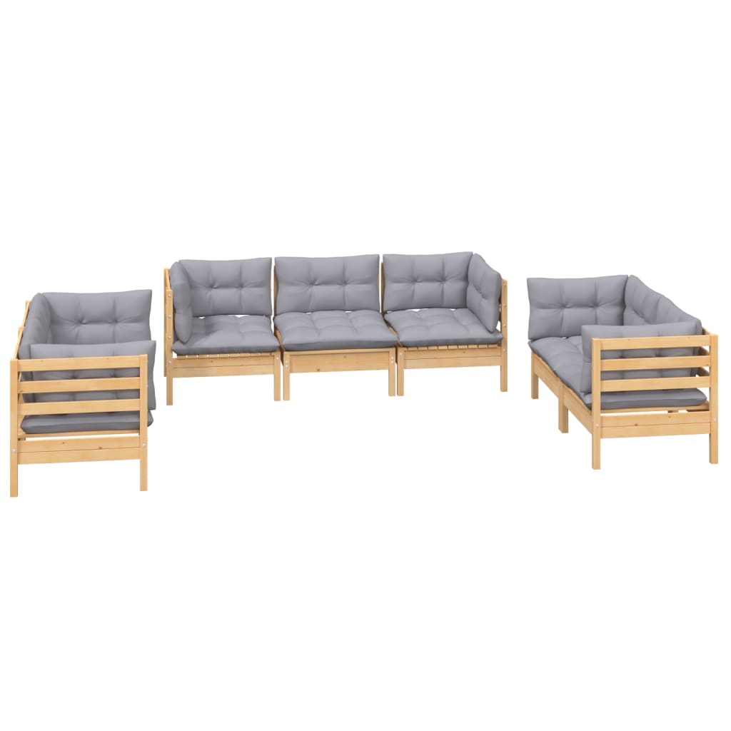 7pcs conjunto lounge de jardim c/ almofadões cinza pinho maciço