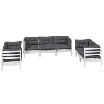 7 pcs conjunto lounge de jardim c/ almofadões pinho maciço