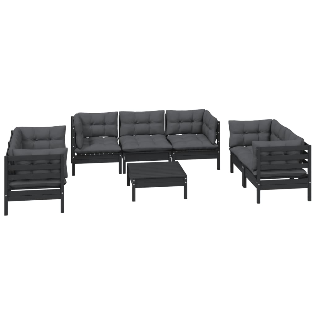 8 pcs conjunto lounge de jardim c/ almofadões pinho maciço