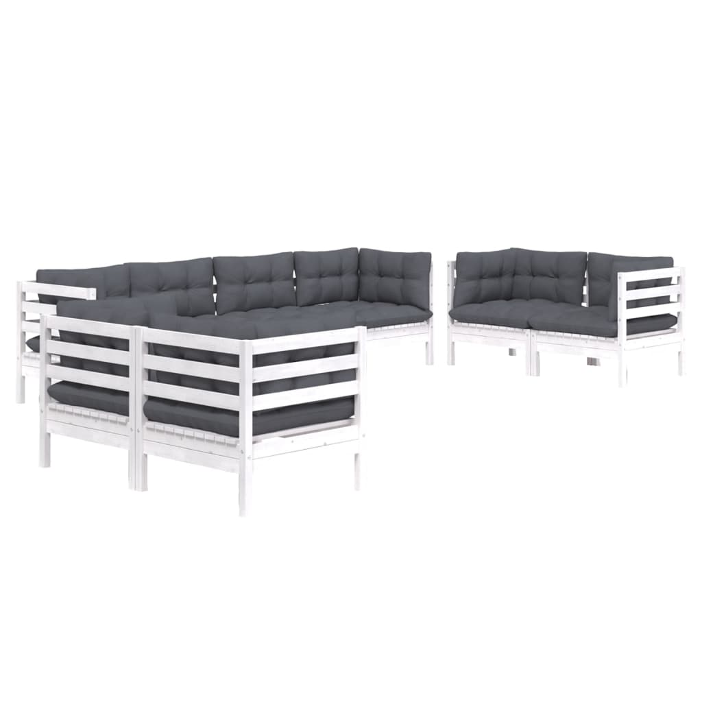 8 pcs conjunto lounge de jardim c/ almofadões pinho maciço