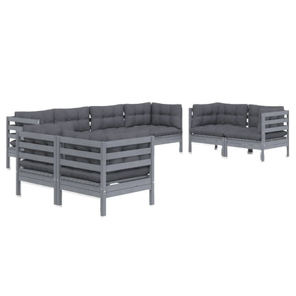 8 pcs conjunto lounge de jardim c/ almofadões pinho maciço