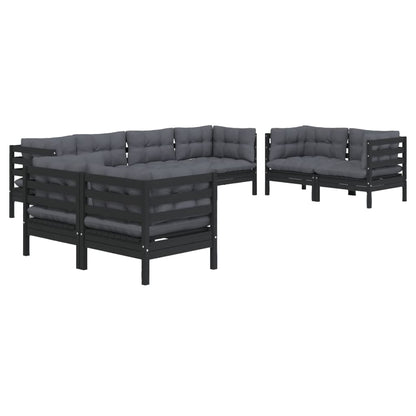 8 pcs conjunto lounge de jardim c/ almofadões pinho maciço