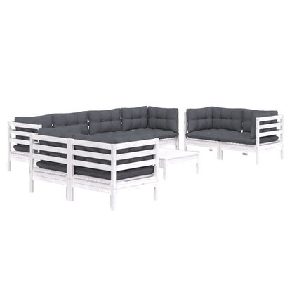 9 pcs conjunto lounge de jardim c/ almofadões pinho maciço