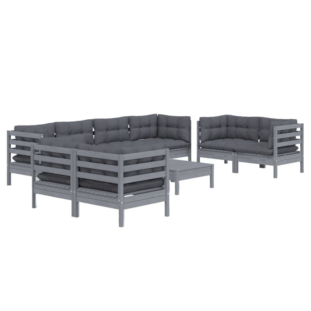 9 pcs conjunto lounge de jardim c/ almofadões pinho maciço