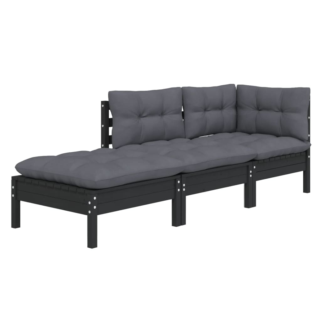 3 pcs conjunto lounge de jardim c/ almofadões pinho maciço