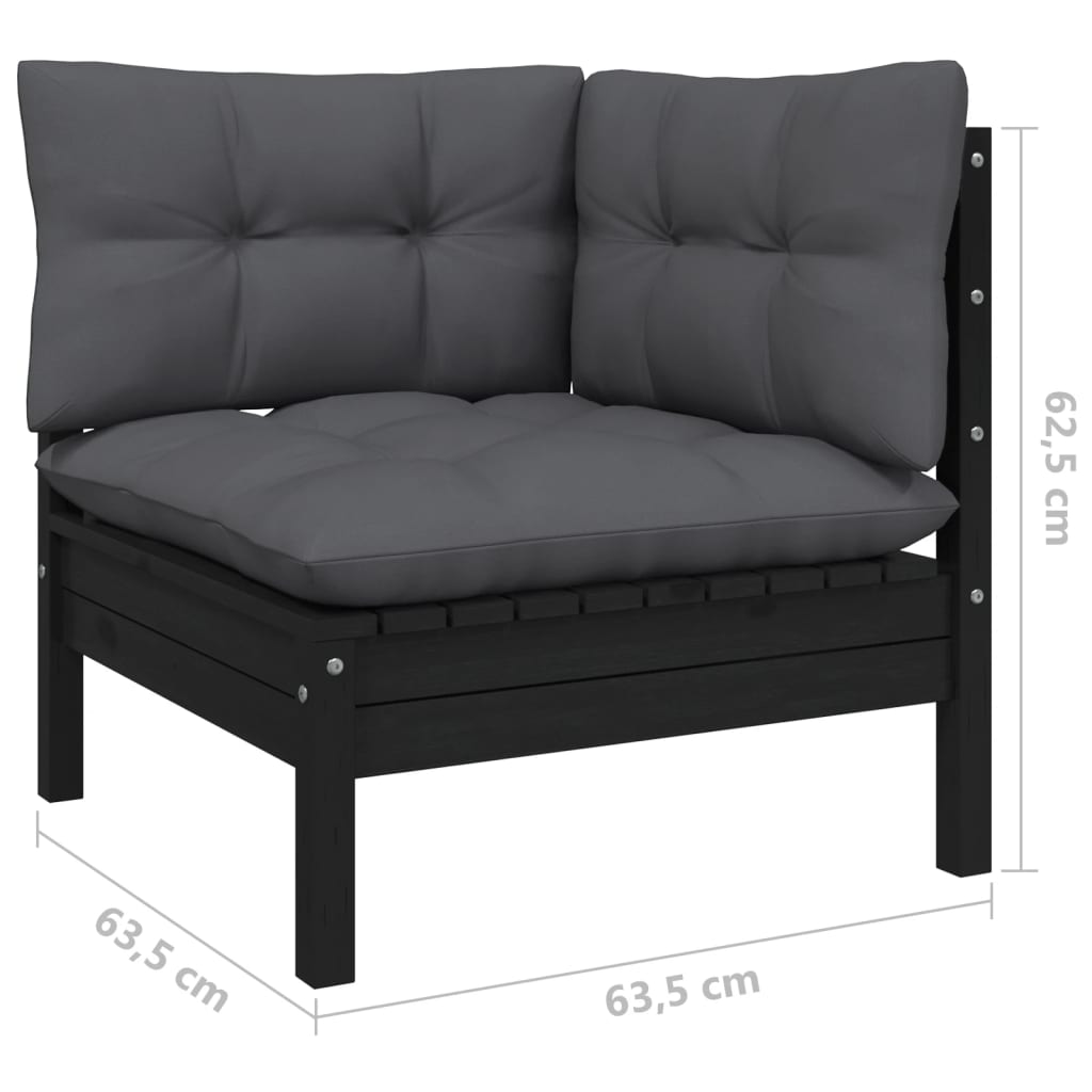 3 pcs conjunto lounge de jardim c/ almofadões pinho maciço